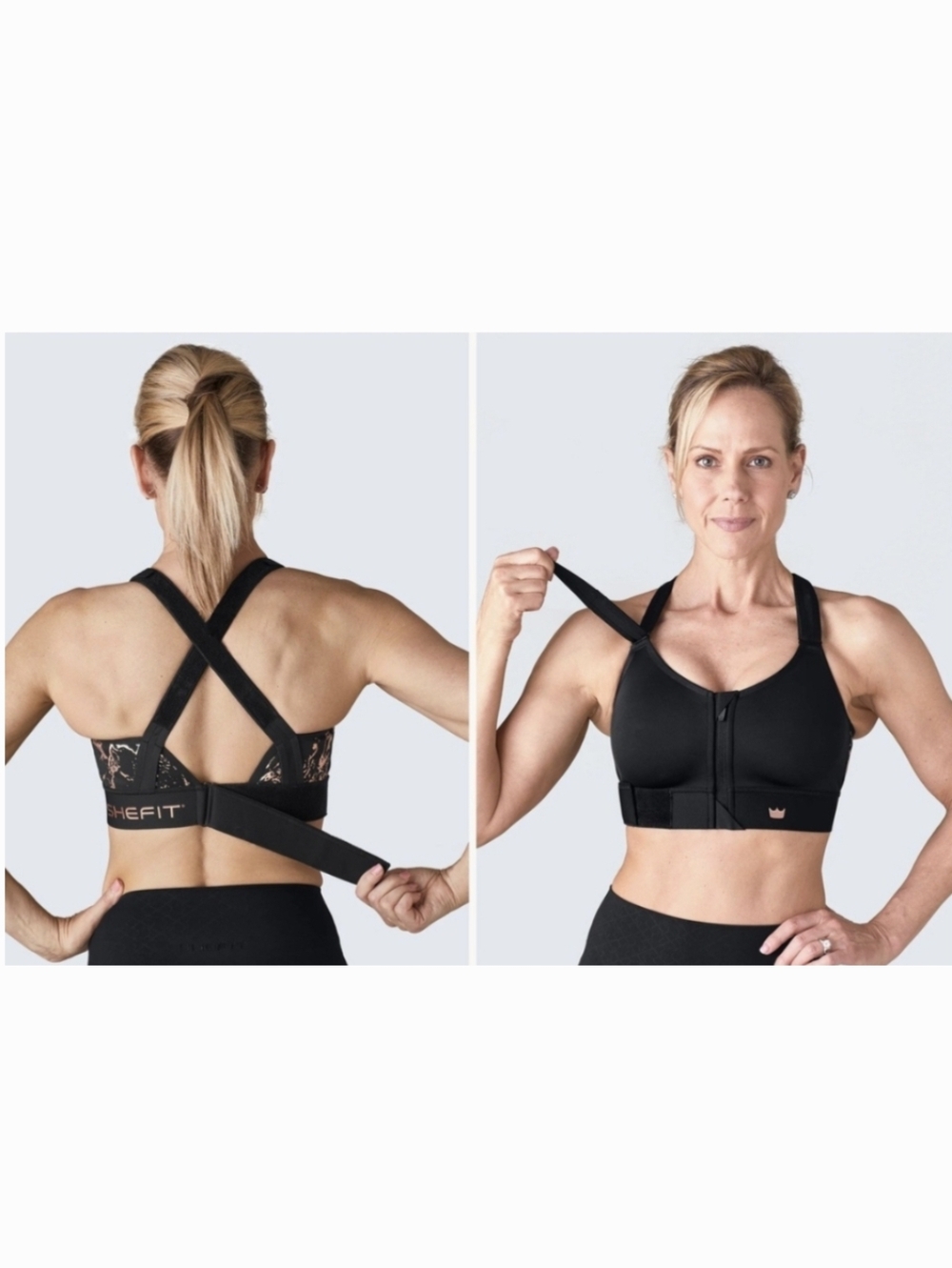Shefit Flex Medium Impact Black Sports Bra with Rose Gold Accents Size M
